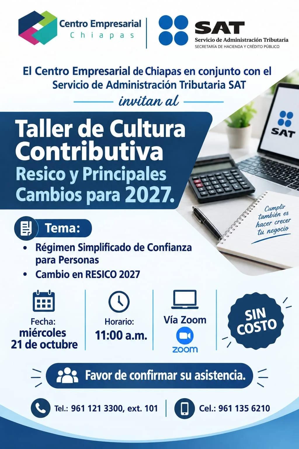 Flyer: Taller Cultura Contributiva: RESICO y principales cambios para 2027