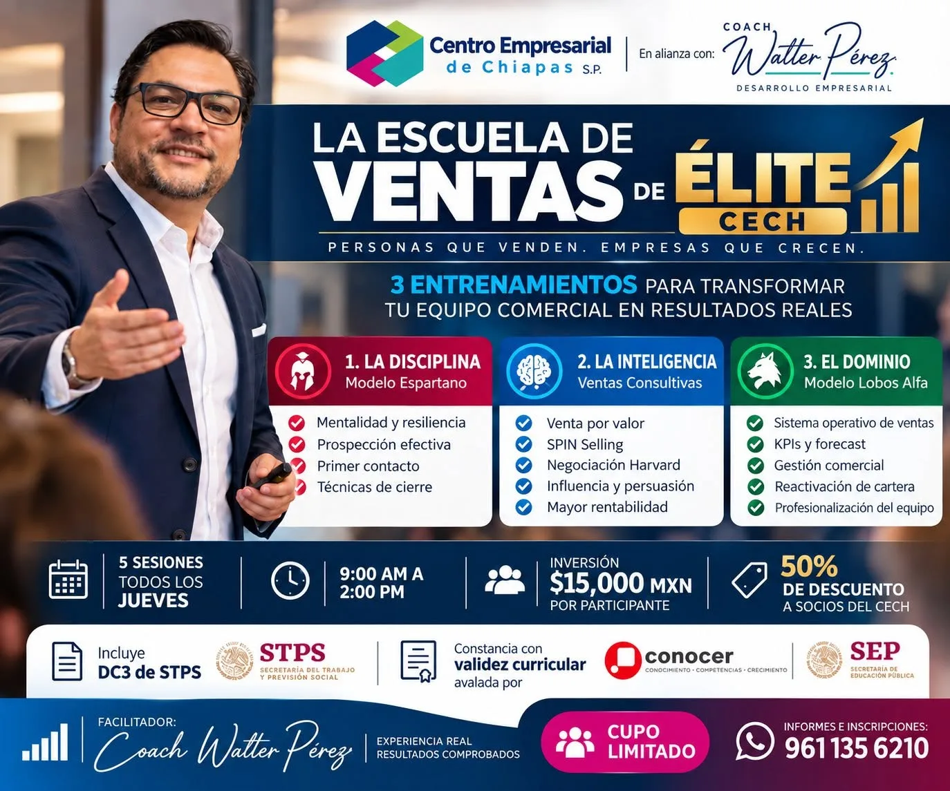 Flyer: Programa · 5 sesiones La Escuela de Ventas de Élite CECH